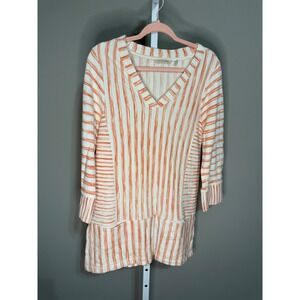 Soft Surroundings Briza Striped Tunic Top Coral Ivory‎ Swim Coverup M Coastal